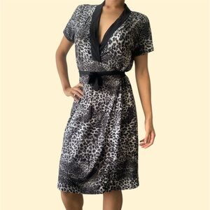 BCBGMAXAZRIA black, gray, and white leopard cheetah print Midi dress with Straps